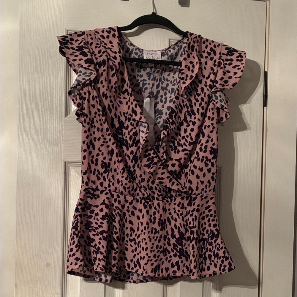 Koko&Mason Pink Animal Print Ruffle Blouse